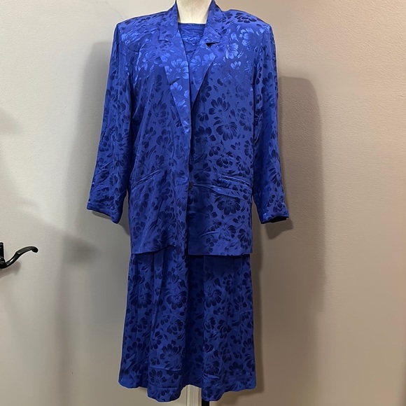 Vintage GUMP’S Silk Floral 3 Piece skirt Set Blue size 8 - Picture 4 of 17